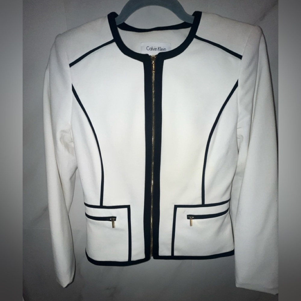 Calvin Klein Women's White Blazer with Black Trim